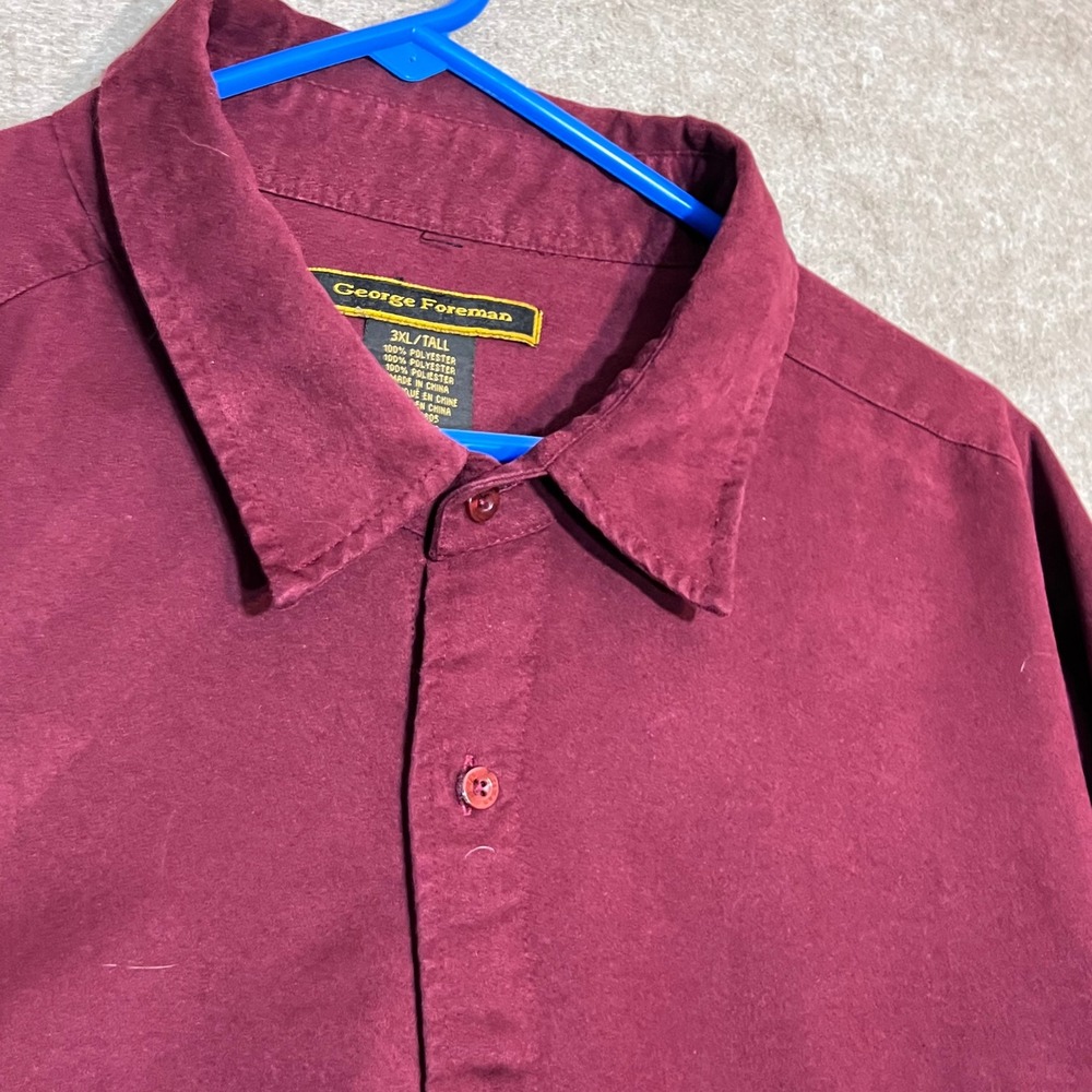 George Foreman Button Up Shirt Mens 3XL Tall Burgundy Faux Suede Long Sleeve